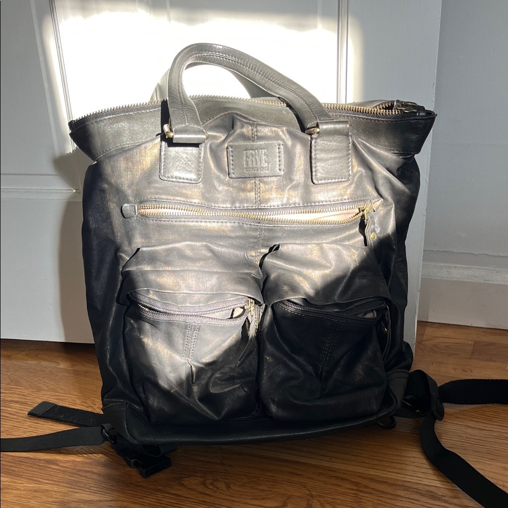 Frye Black Gold Waxed Canvas Scout Tall Backpack